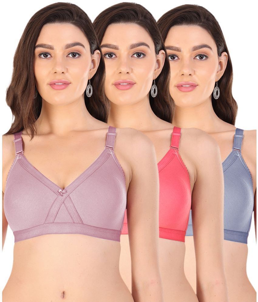     			Arc de Shapes Pack of 3 Cotton Blend Non Padded Everyday Bra For Women ( Multicolor )