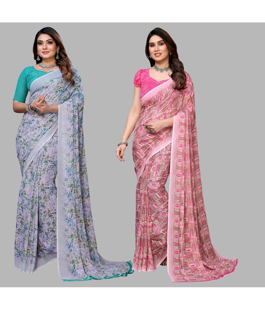     			Kashvi Sarees Pack of 2 Georgette Printed Saree With Blouse Piece ( Multicolor )