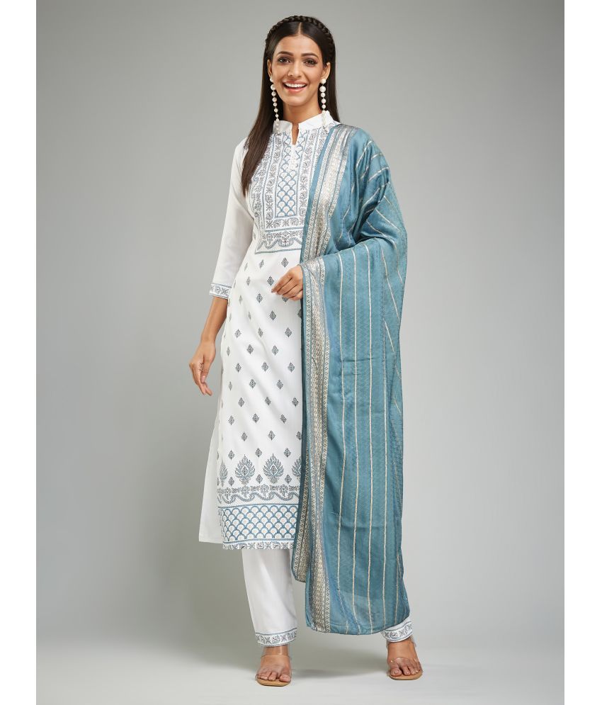     			SAREEKART FAB Viscose Printed Kurti With Pants Women's Stitched Salwar Suit - White ( Pack of 1 )