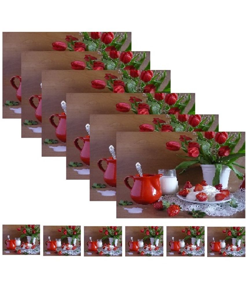     			Sanraksshan PVC Floral Rectangle Table Mats & Coasters ( 40 cm x 32 cm ) Pack of 12 - Multi