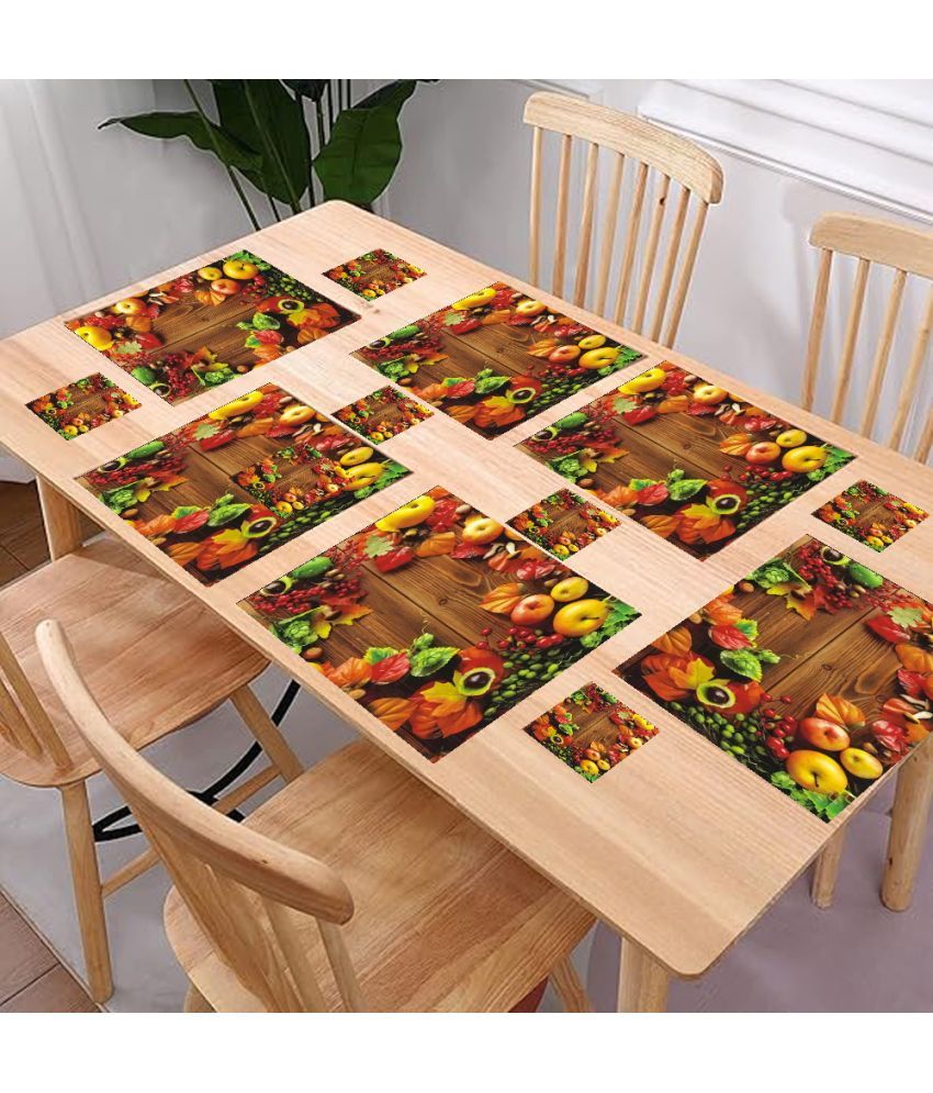     			Sanraksshan PVC Floral Rectangle Table Mats & Coasters ( 40 cm x 32 cm ) Pack of 12 - Multi