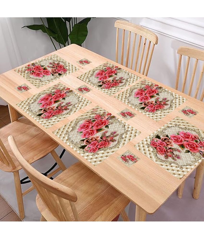     			Sanraksshan PVC Floral Rectangle Table Mats & Coasters ( 40 cm x 32 cm ) Pack of 12 - Multi