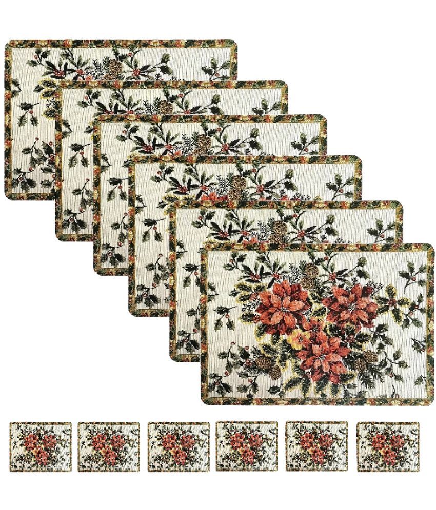     			Sanraksshan PVC Floral Rectangle Table Mats & Coasters ( 40 cm x 32 cm ) Pack of 12 - Multi