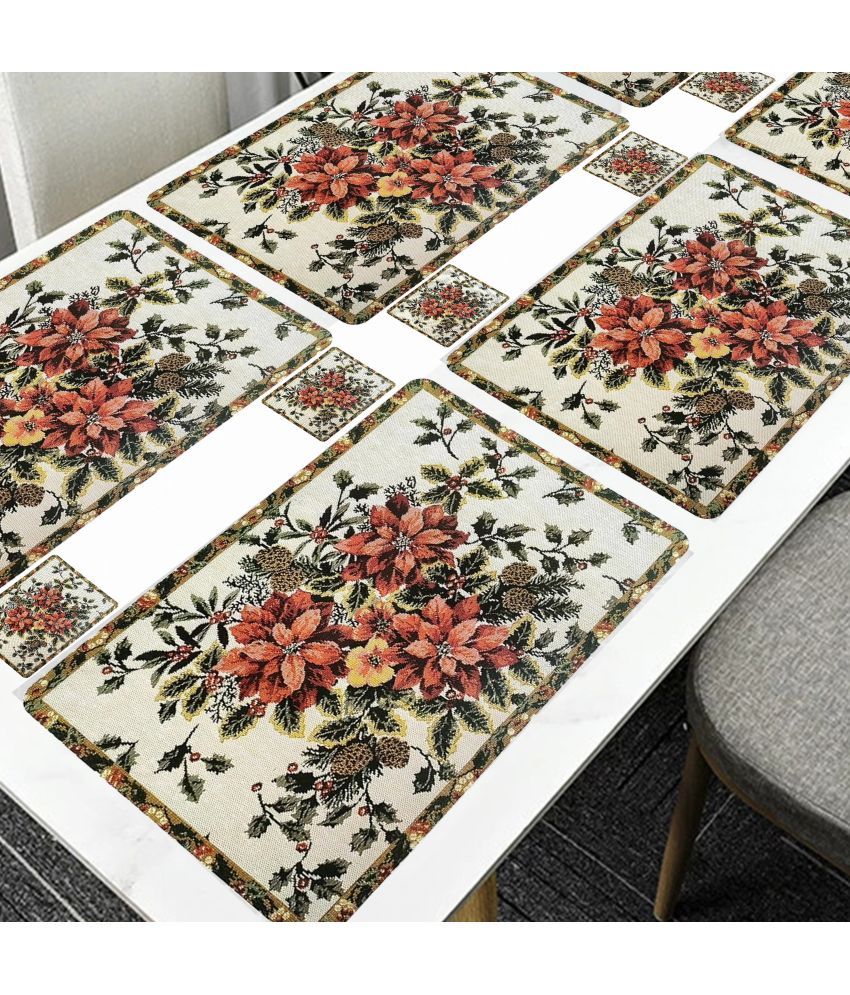     			Sanraksshan PVC Floral Rectangle Table Mats & Coasters ( 40 cm x 32 cm ) Pack of 12 - Multi