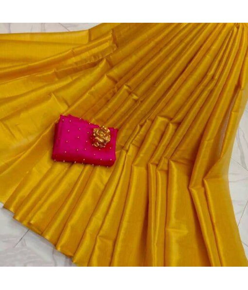     			Shree Gullak Silk Pack of 1 Art Silk Solid Saree With Stitched Blouse ( Yellow )