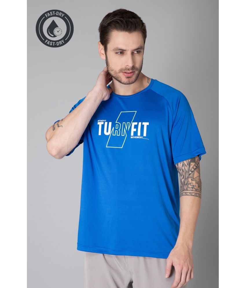     			Turnfit Polyester Regular Fit Printed Half Sleeves Men's Round T-Shirt - Blue ( Pack of 1 )