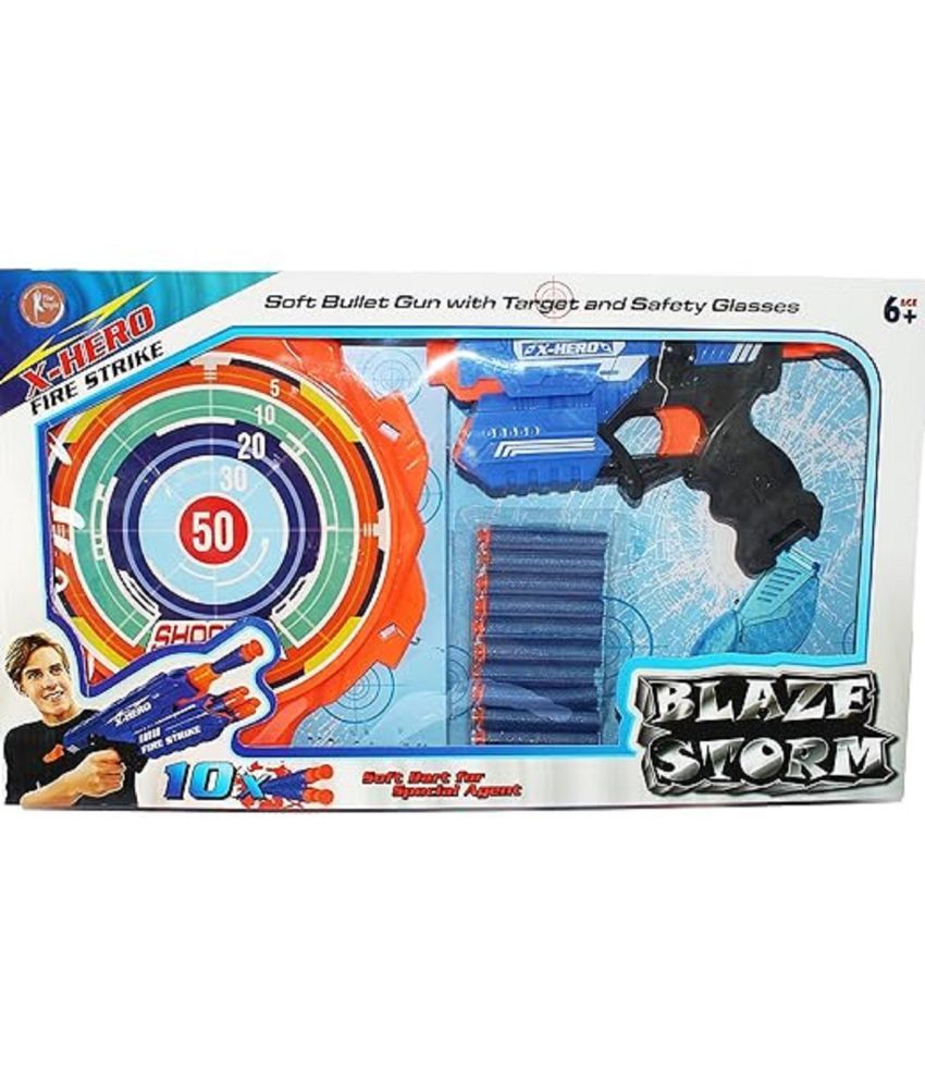     			1905Y-YESKART TOYS  Blaze Storm Hot Fire Soft Bullet Gun Toy with 1 X-Hero Gun,1 Target Board,10 Soft Bullets& 1 Safety Glass10 Safe Soft Foam Bullets, Fun Target Shooting Battle Fight Game for Kids Boys