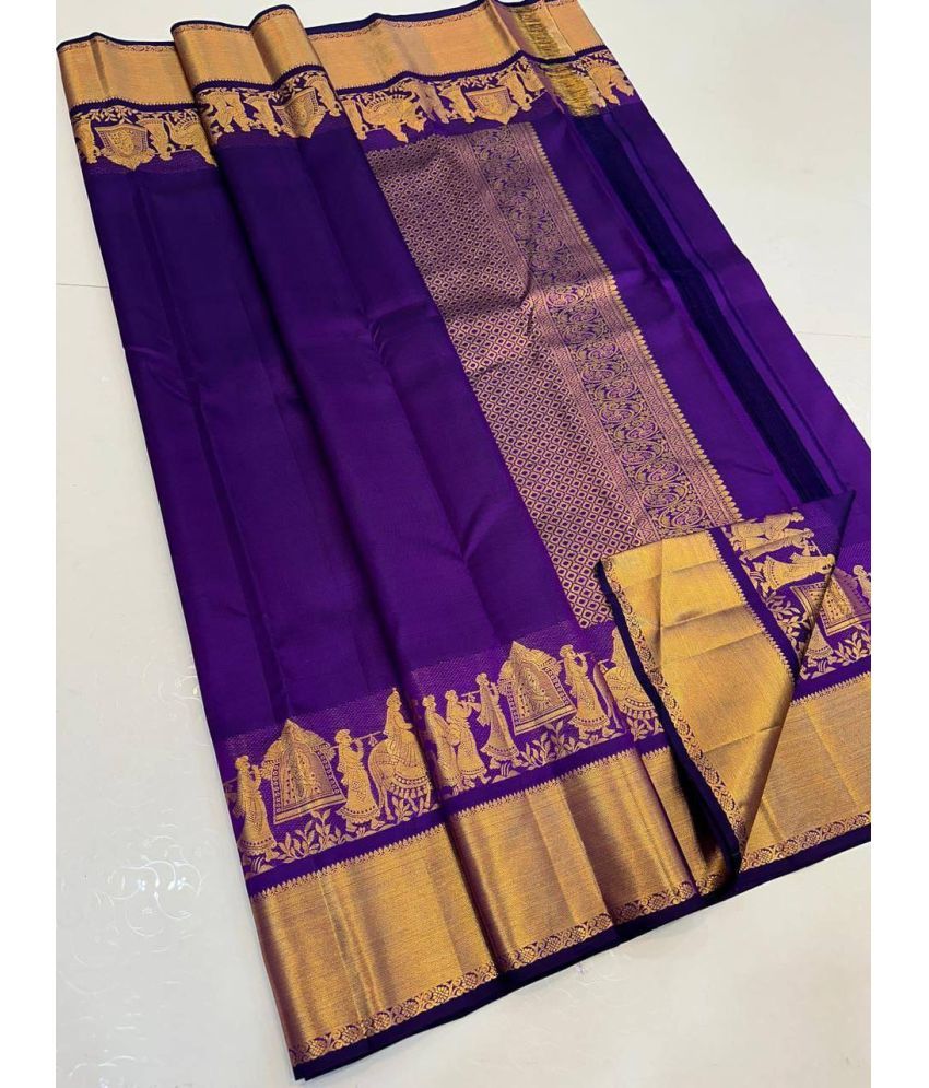     			A TO Z CART Pack of 1 Silk Blend Solid Saree With Blouse Piece ( Purple )