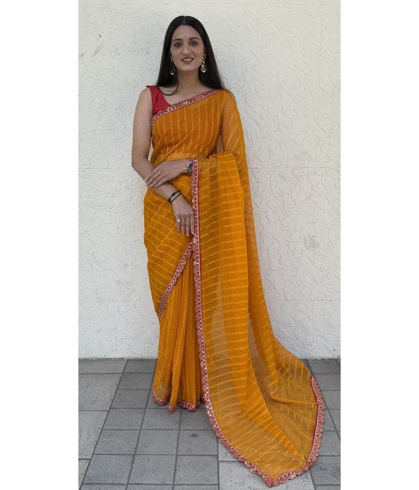     			A TO Z CART Pack of 1 Chiffon Striped Saree With Blouse Piece ( Mustard )