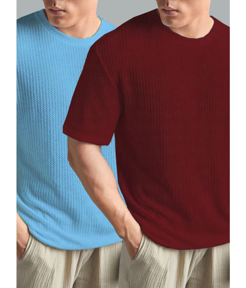     			AIN6 Polyester Regular Fit Self Design Half Sleeves Men's Round T-Shirt - Maroon ( Pack of 2 )