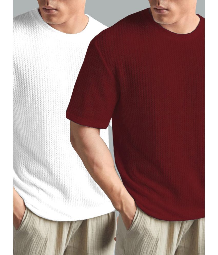     			AIN6 Polyester Regular Fit Self Design Half Sleeves Men's Round T-Shirt - Maroon ( Pack of 2 )