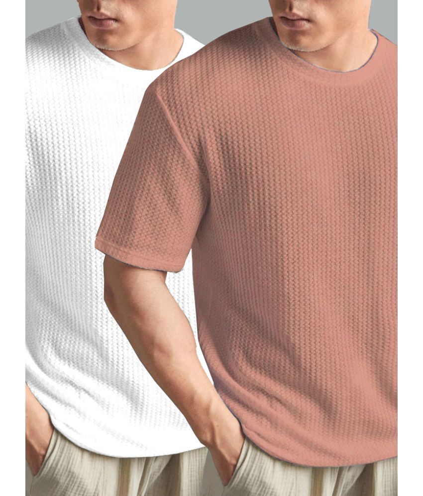     			AIN6 Polyester Regular Fit Self Design Half Sleeves Men's Round T-Shirt - Pink ( Pack of 2 )