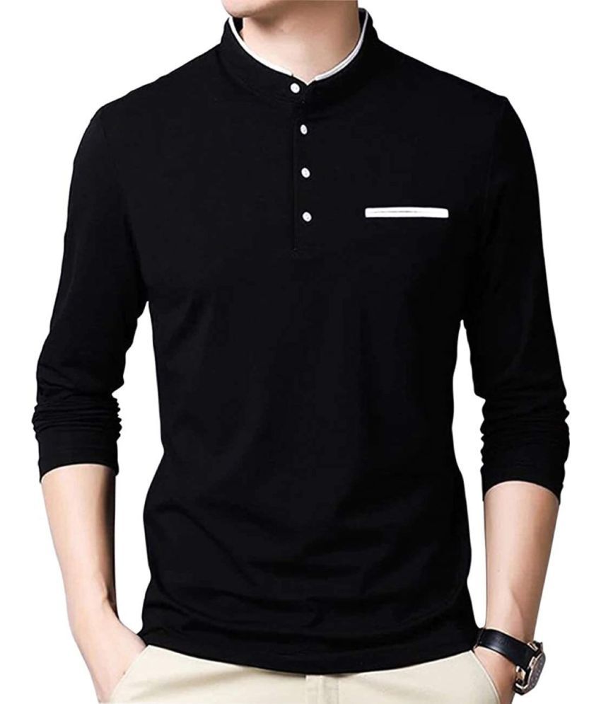     			Alexender Cotton Blend Regular Fit Solid Full Sleeves Men's Mandarin Collar T-Shirt - Black ( Pack of 1 )