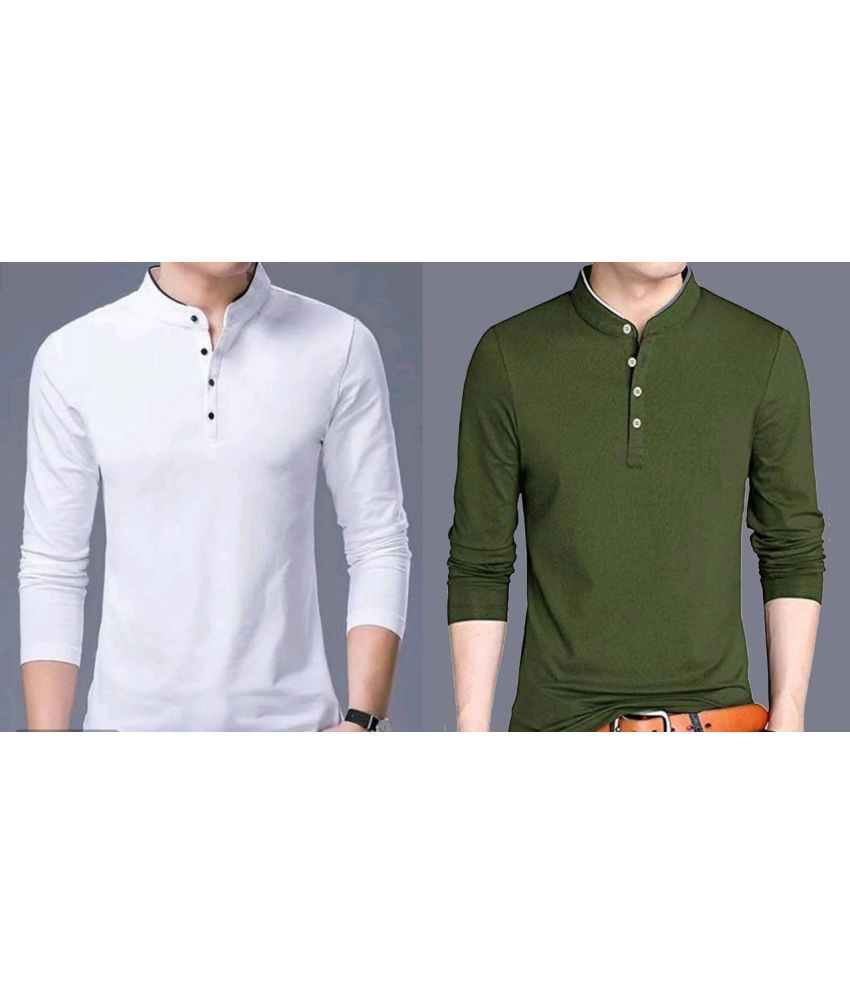     			Alexender Cotton Blend Regular Fit Solid Full Sleeves Men's Mandarin Collar T-Shirt - Multicolor ( Pack of 2 )