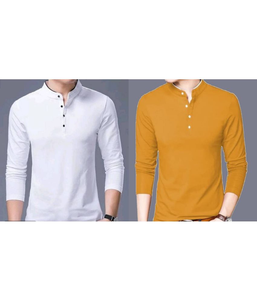     			Alexender Cotton Blend Regular Fit Solid Full Sleeves Men's Mandarin Collar T-Shirt - Multicolor ( Pack of 2 )