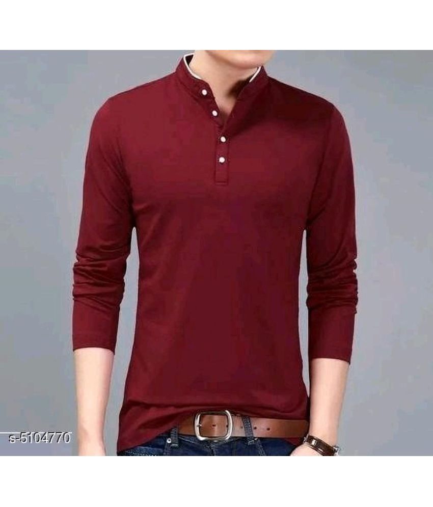     			Alexender Cotton Blend Regular Fit Solid 3/4th Sleeves Men's Mandarin Collar T-Shirt - Maroon ( Pack of 1 )