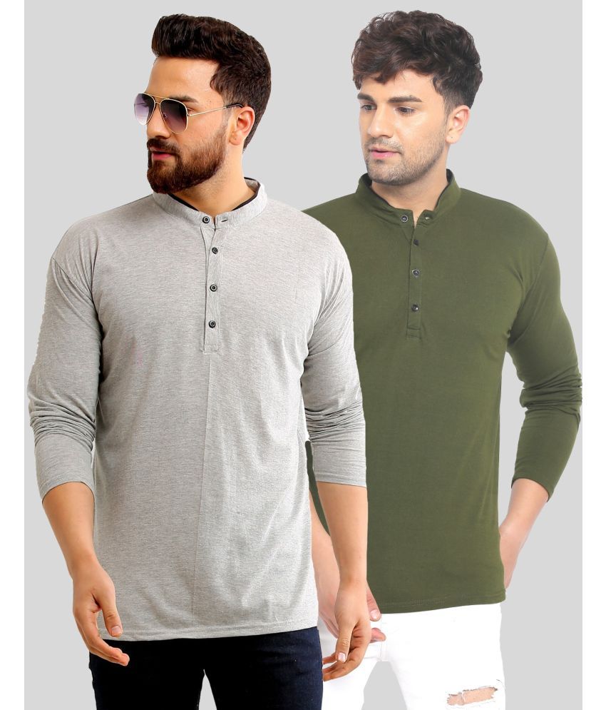     			Alexender Cotton Blend Regular Fit Solid Full Sleeves Men's Henley T-Shirt - Multicolor ( Pack of 2 )