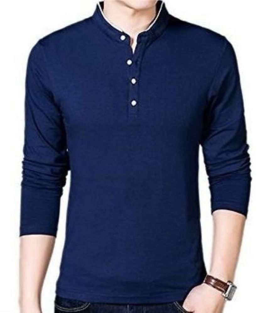     			Alexender Cotton Blend Regular Fit Solid Full Sleeves Men's Mandarin Collar T-Shirt - Blue ( Pack of 1 )