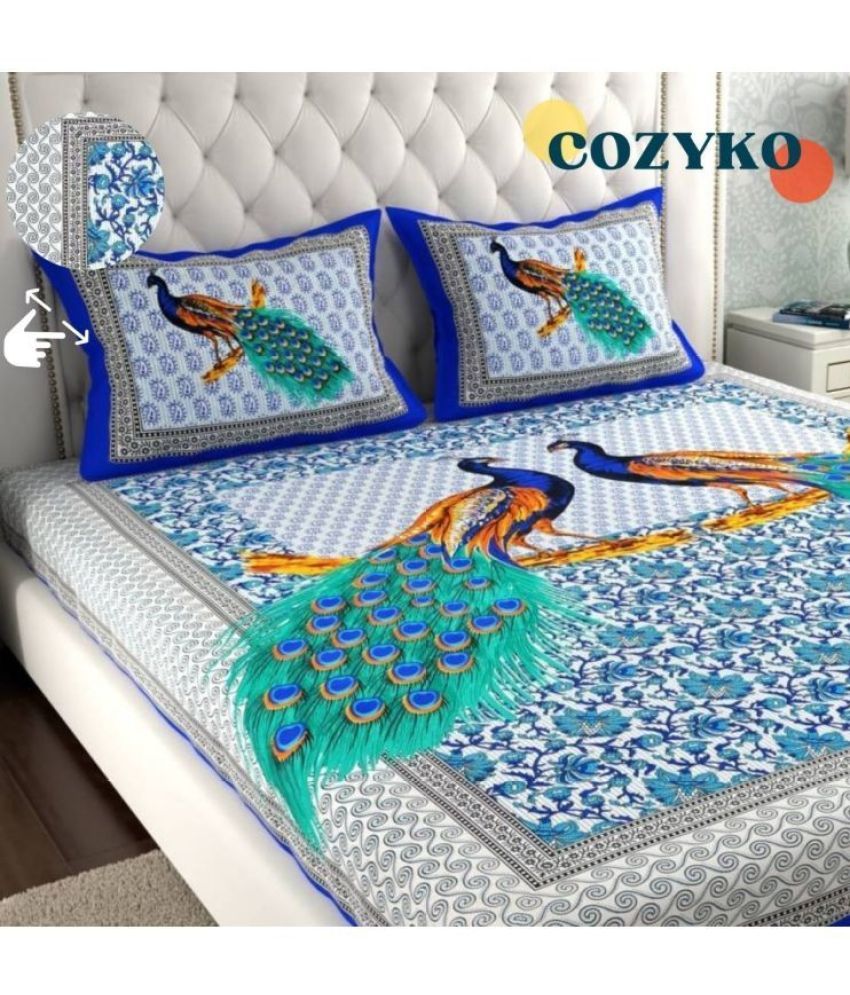     			COZYKO Cotton 1 Double Bedsheet with 2 Pillow Covers ( Blue )