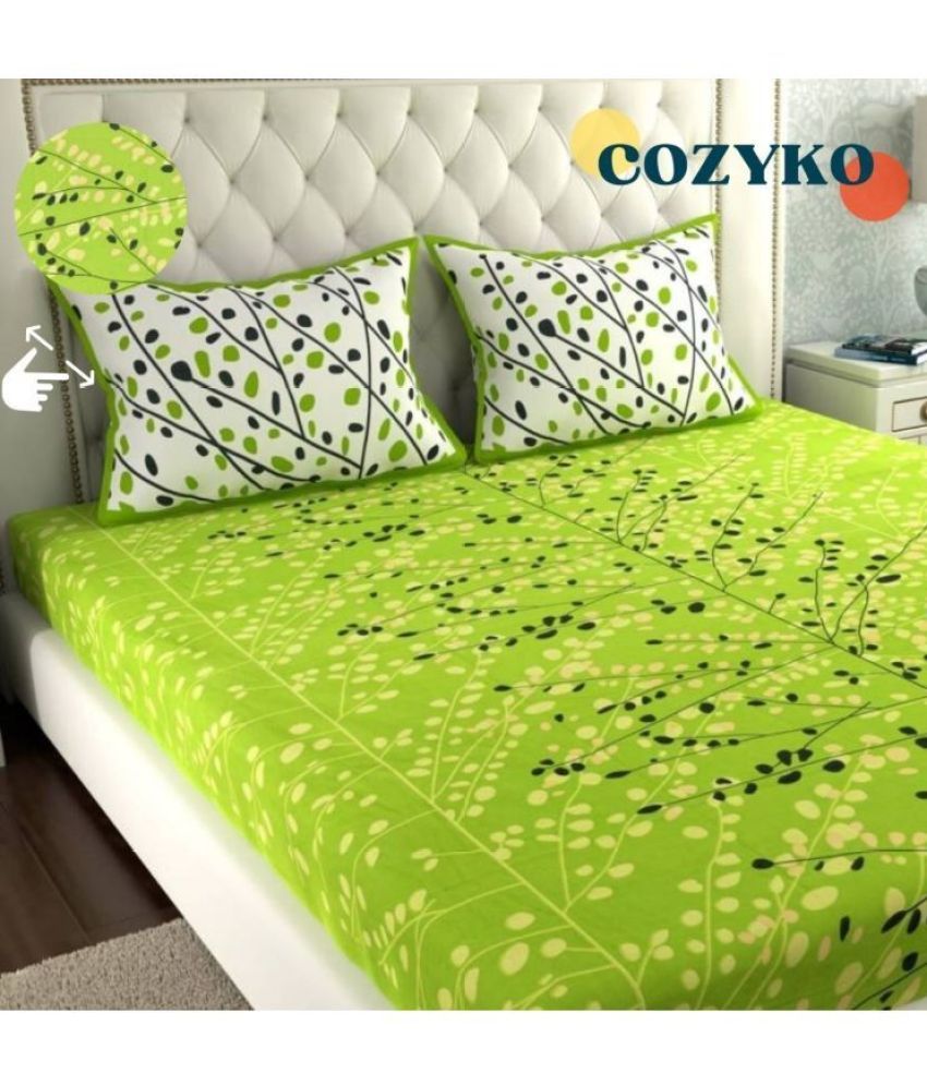     			COZYKO Cotton 1 Double Bedsheet with 2 Pillow Covers ( Green )