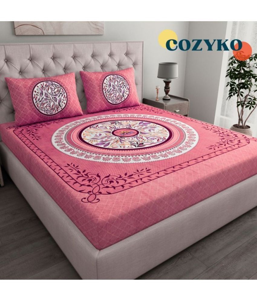     			COZYKO Cotton 1 Double Bedsheet with 2 Pillow Covers ( Pink )