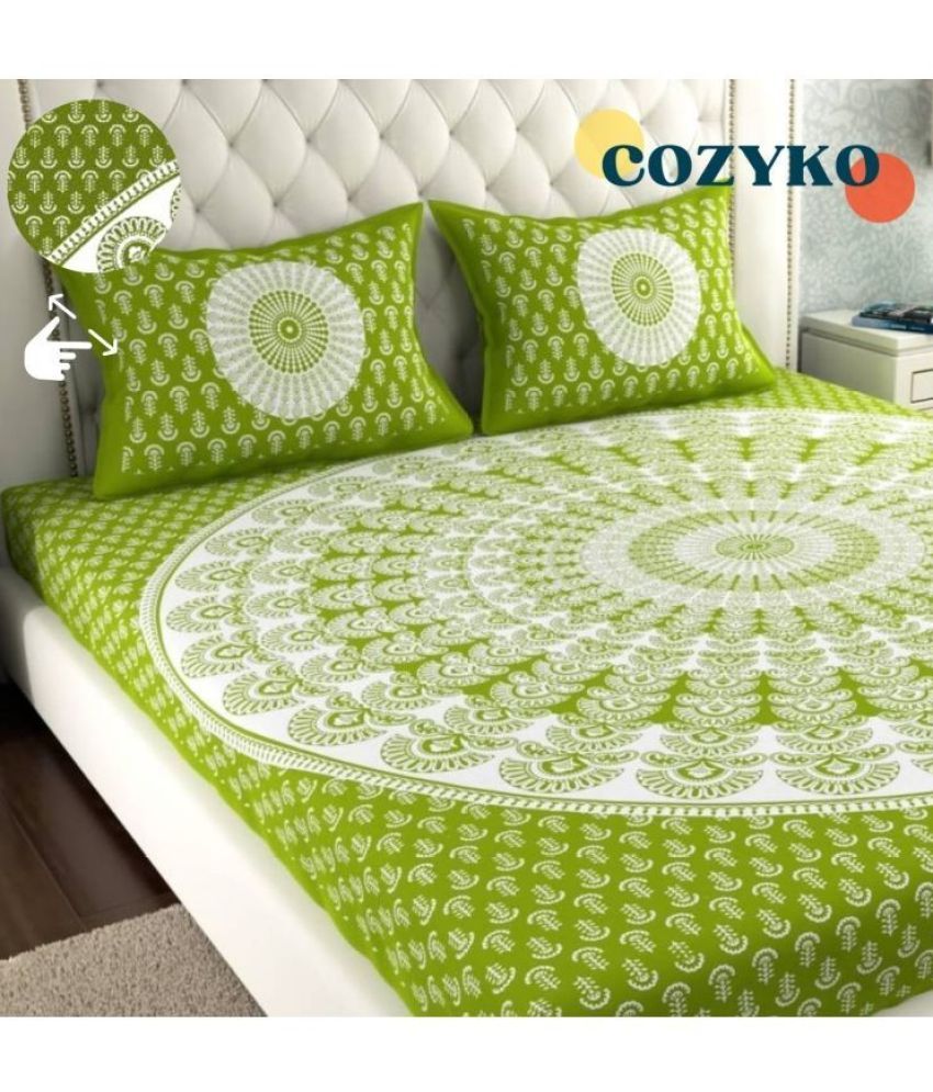     			COZYKO Cotton 1 Double Bedsheet with 2 Pillow Covers ( Green )