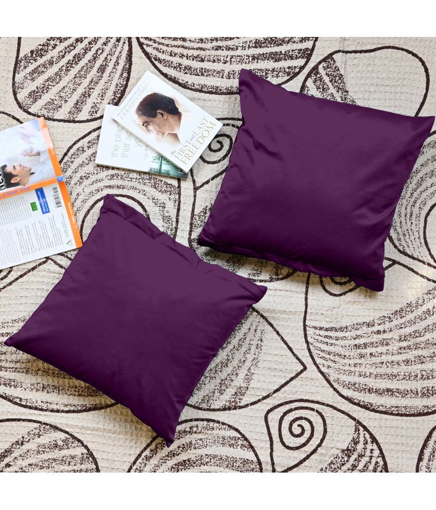     			DIVINE CASA Set of 2 Velvet Solid Square Cushion Cover (40X40)cm - Purple