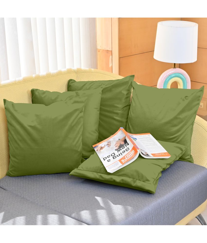     			DIVINE CASA Set of 5 Velvet Solid Square Cushion Cover (40X40)cm - Green