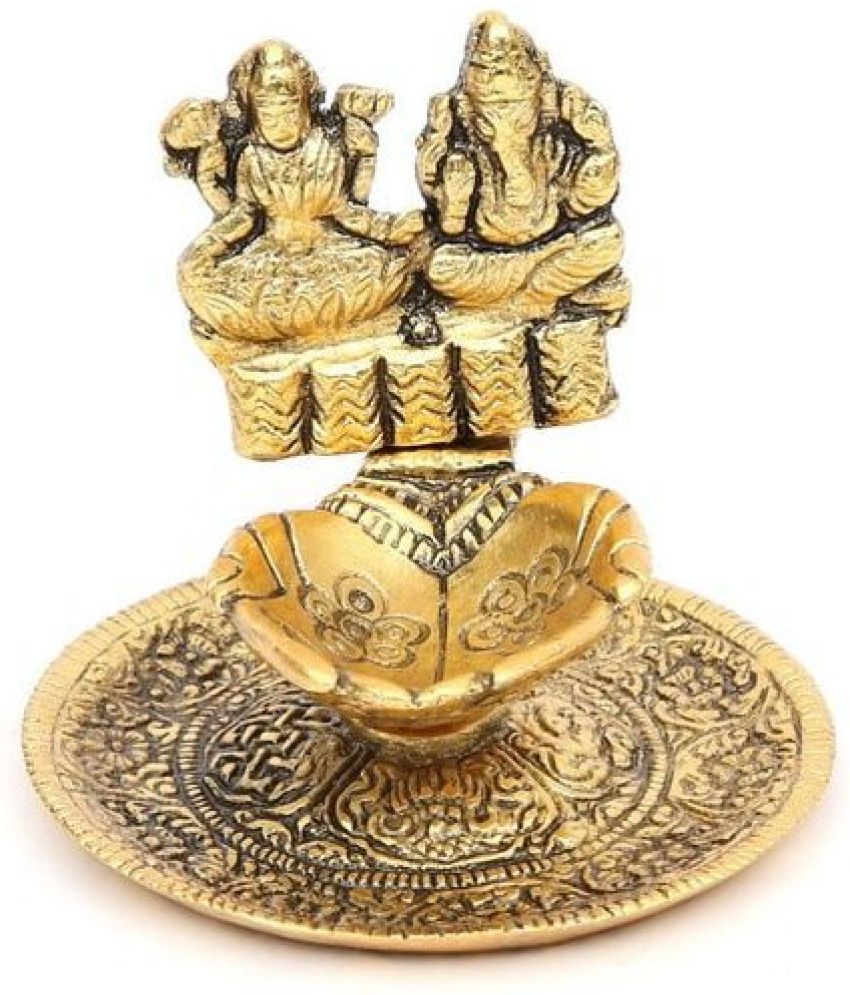     			Fashion Bizz Metal Laxmi Ganesh Diya For Home Aluminium 7.6 Inch Table Diya