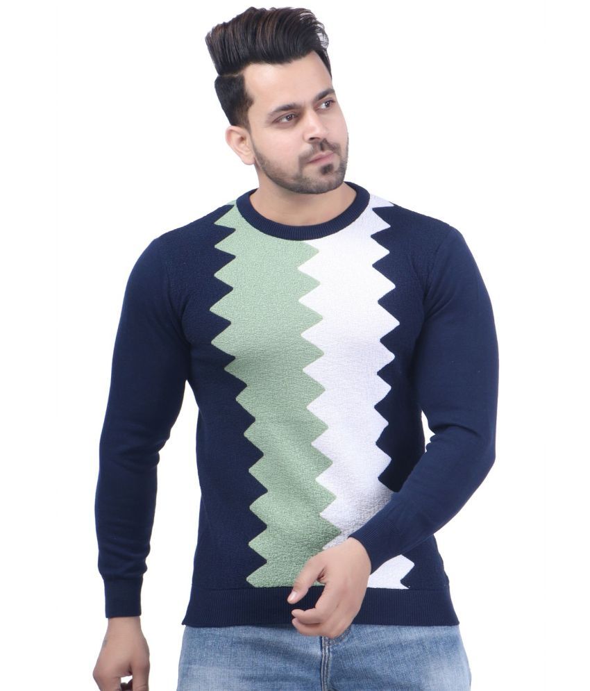     			FEVERFEW Cotton Blend Round Neck Men's Full Sleeves Pullover Sweater - Navy ( Pack of 1 )