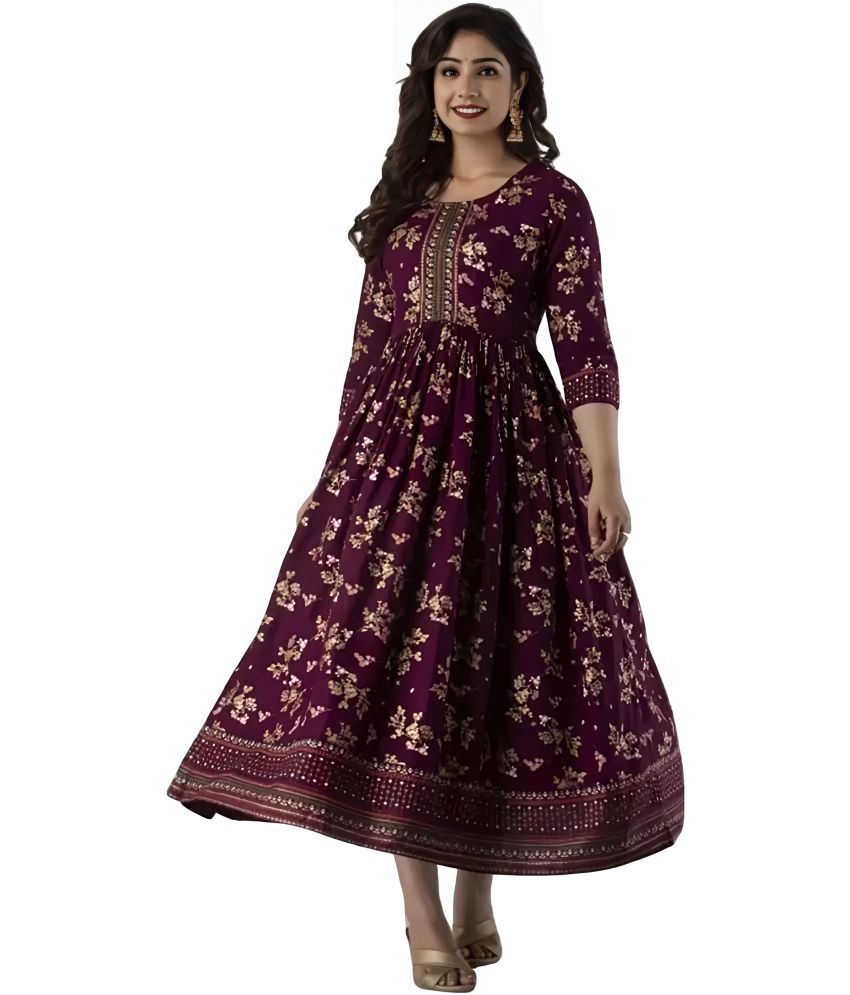     			First Affair Pack of 1 Viscose Printed Anarkali Women's Kurti - ( Maroon )