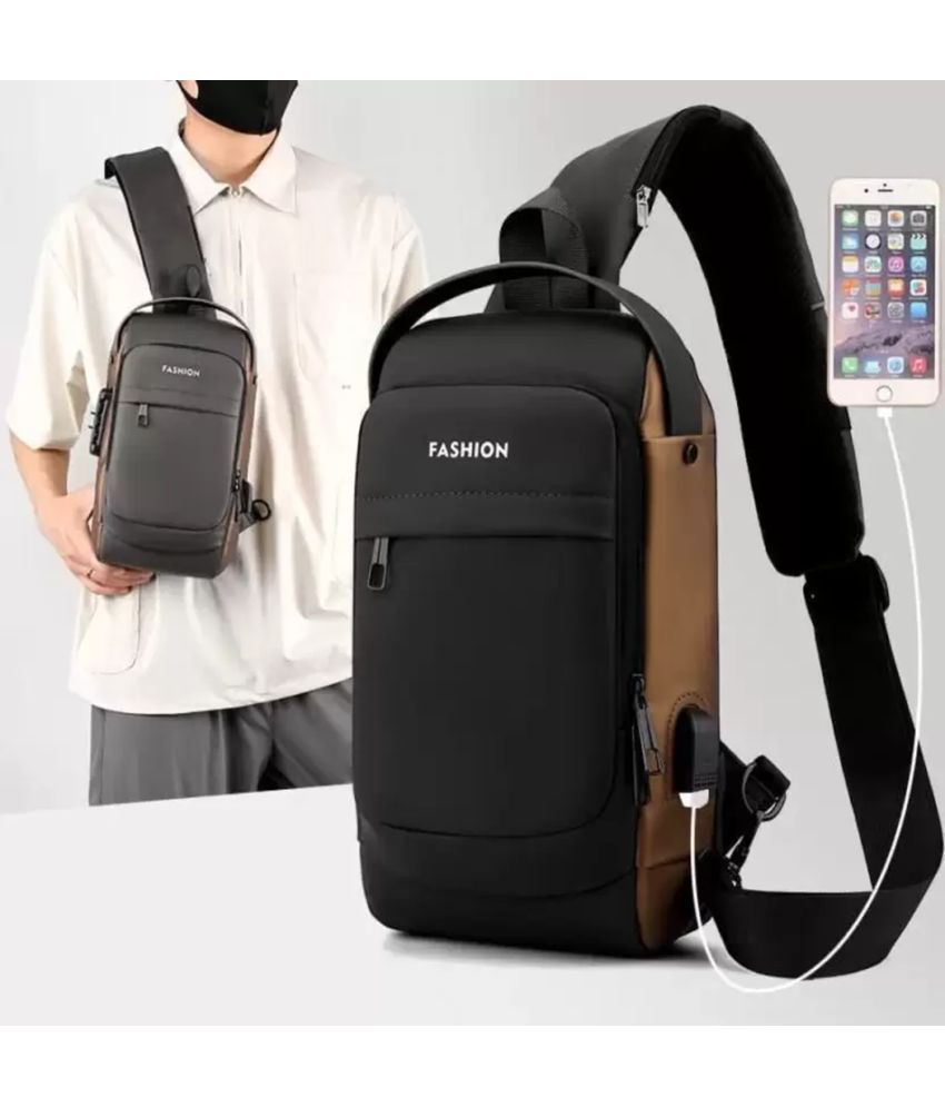     			Gjshop Black Colorblocked Messenger Bag