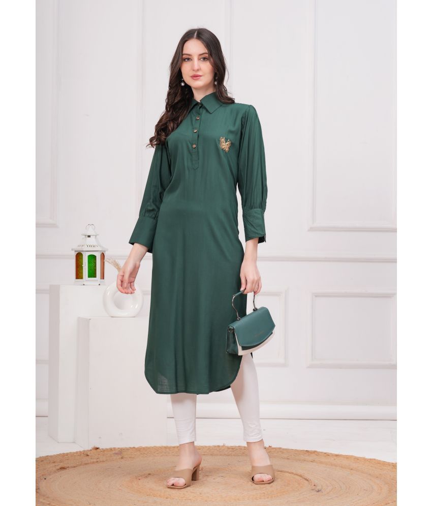     			HIGHLIGHT FASHION EXPORT Pack of 1 Viscose Rayon Solid Straight Women's Kurti - ( Green )