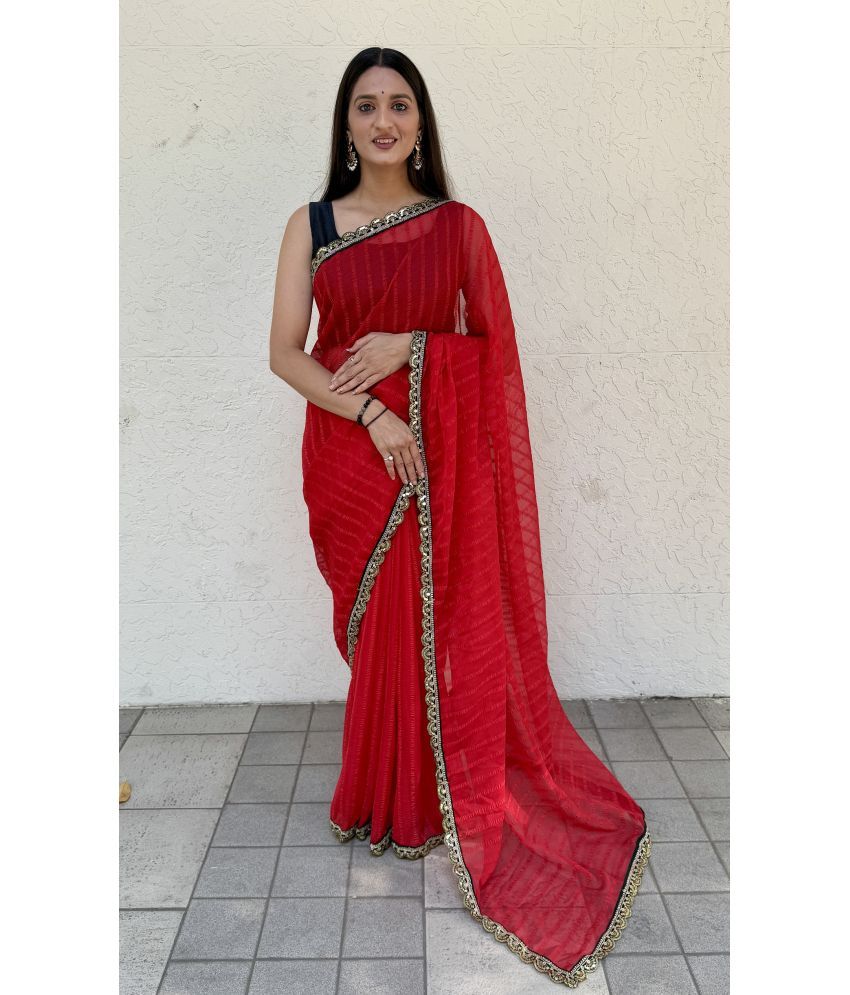     			JULEE Pack of 1 Chiffon Striped Saree With Blouse Piece ( Red )