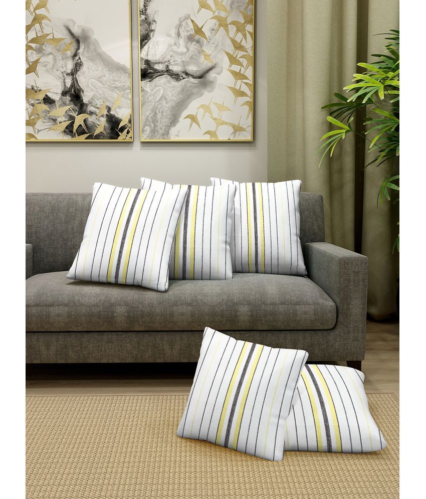     			Klotthe Set of 5 Cotton Vertical Striped Square Cushion Cover (35X35)cm - Navy Blue