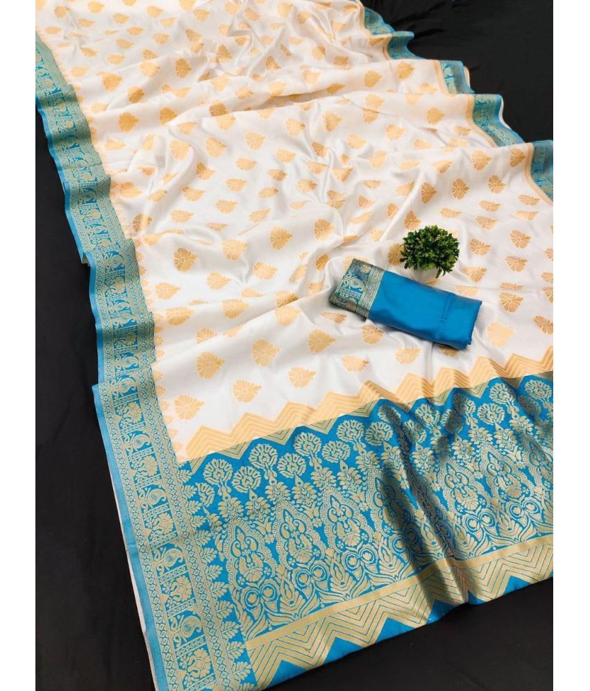     			Lady Shopi Pack of 1 Kanjivaram Silk Woven Saree With Blouse Piece ( White )