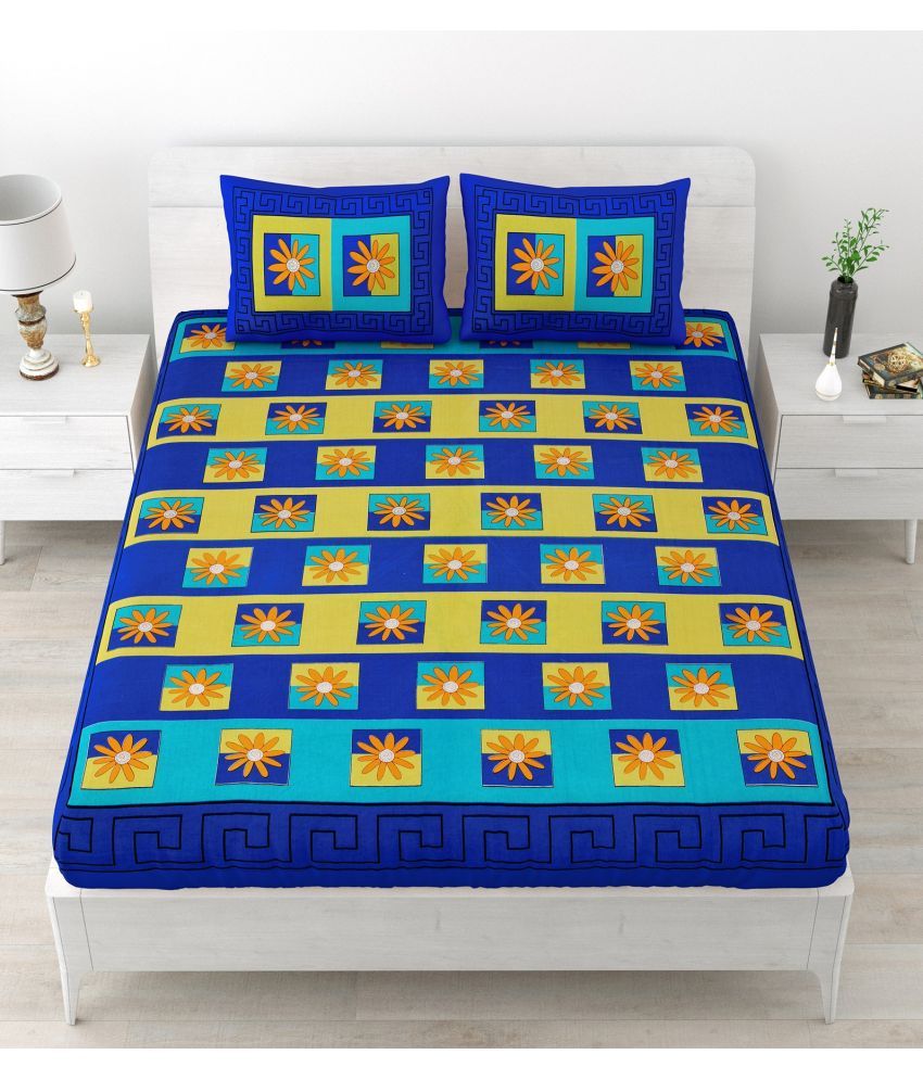     			Majestic Cotton 1 Double Bedsheet with 2 Pillow Covers ( Blue )