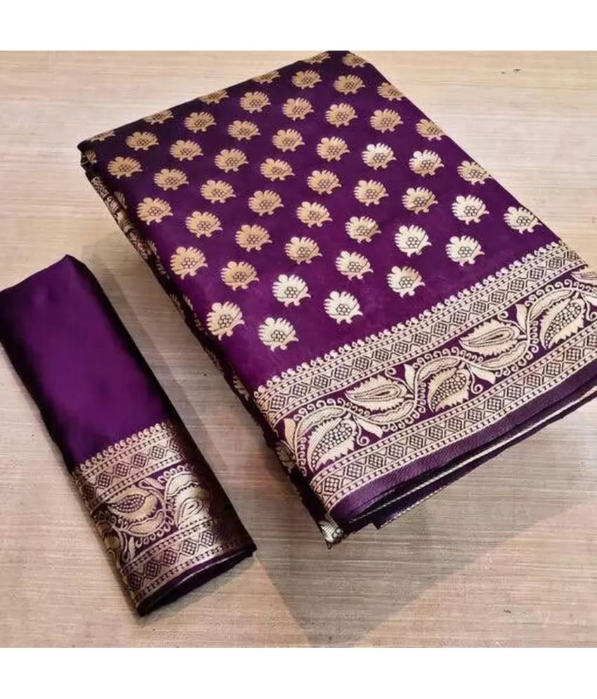     			NENCY FASHIONS Pack of 1 Banarasi Silk Woven Saree With Blouse Piece ( Wine )