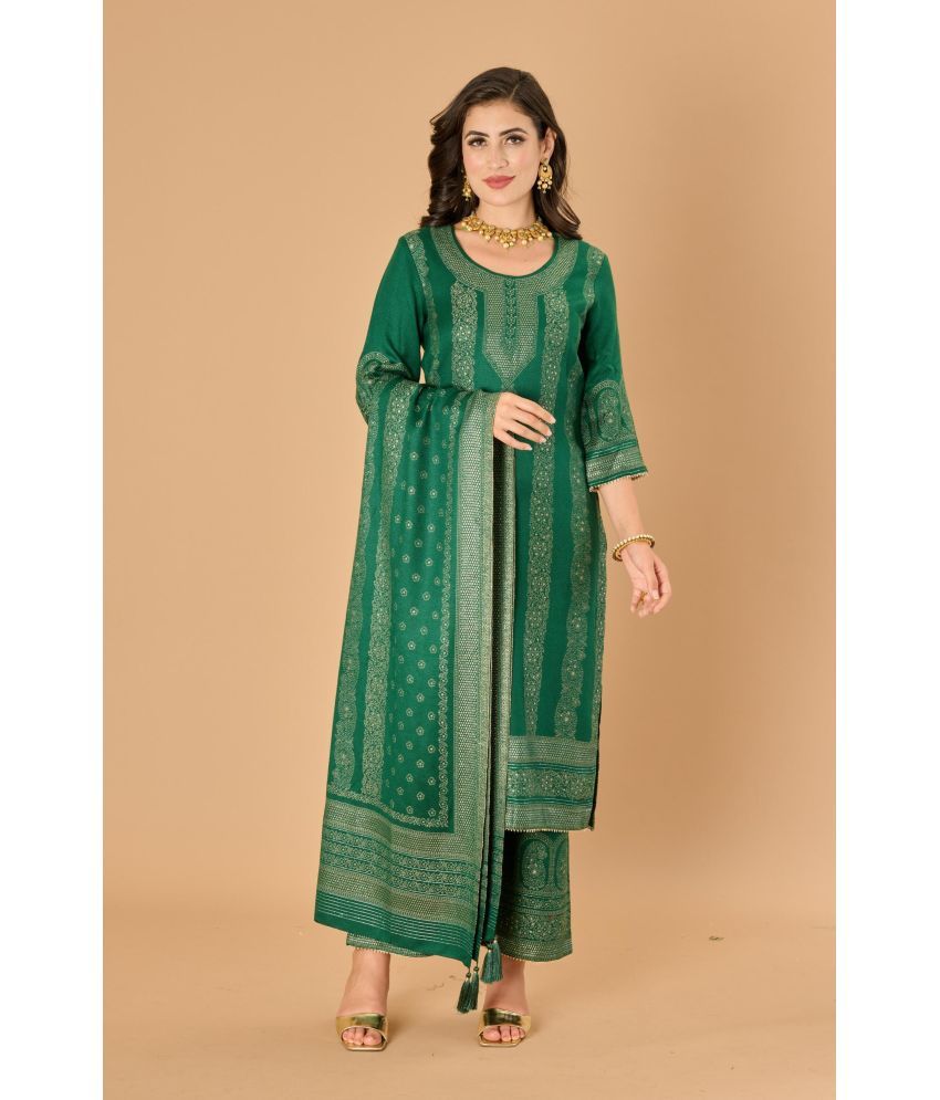     			SAFAA Unstitched Woollen Printed Dress Material - Green ( Pack of 1 )