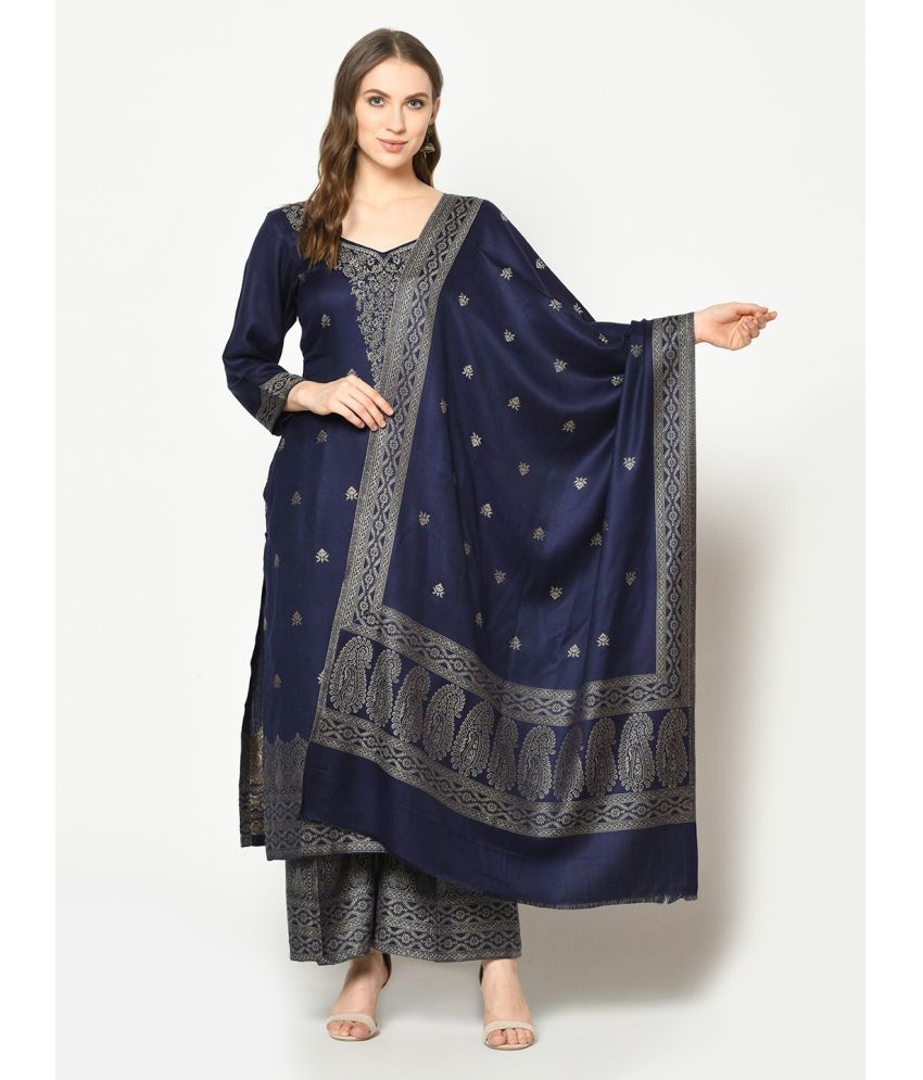     			SAFAA Unstitched Woollen Printed Dress Material - Dark Blue ( Pack of 1 )