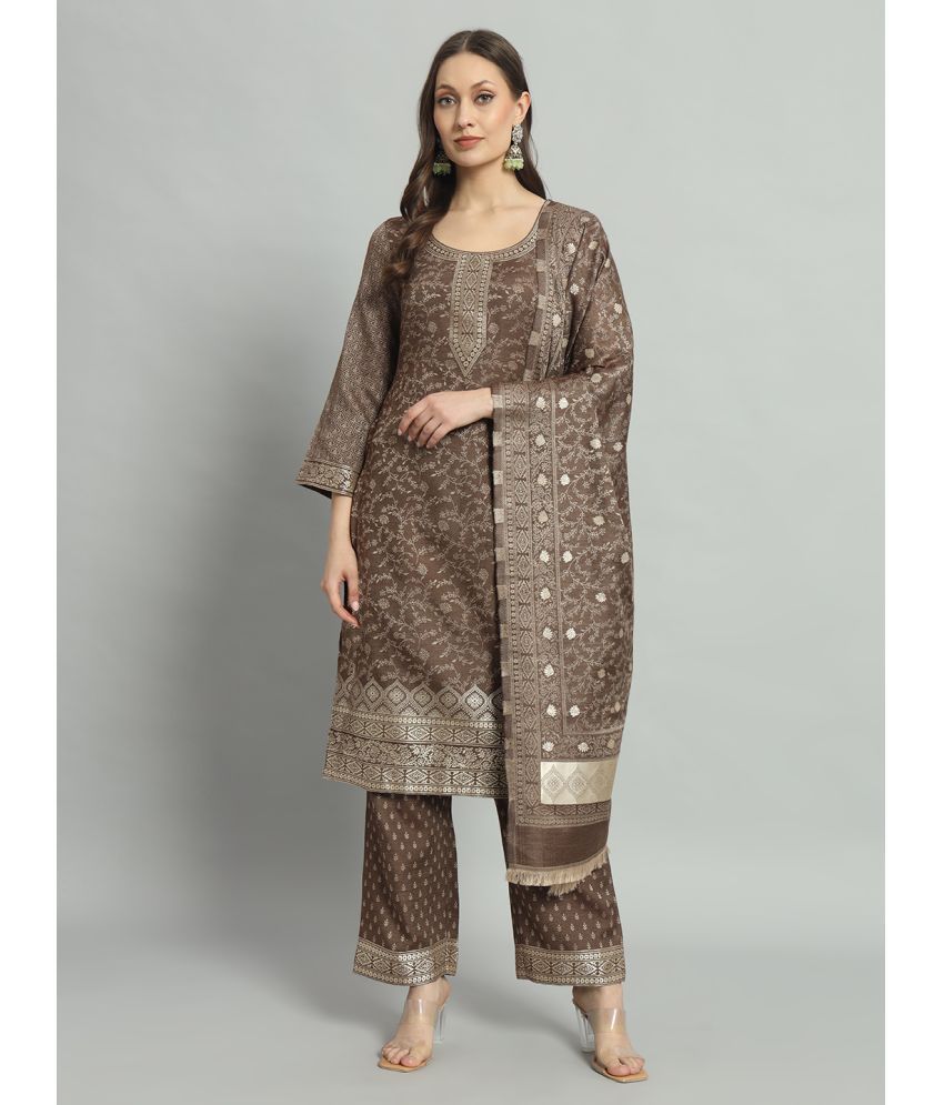     			SAFAA Unstitched Woollen Self Design Dress Material - Brown ( Pack of 1 )