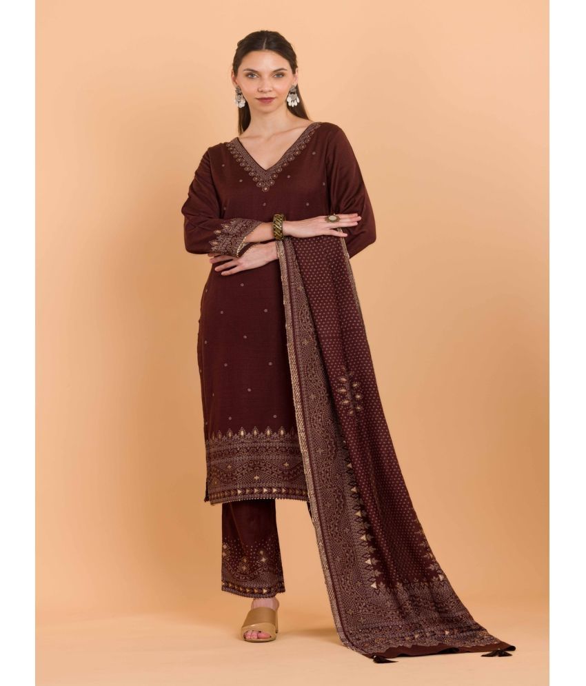     			SAFAA Unstitched Woollen Self Design Dress Material - Brown ( Pack of 1 )