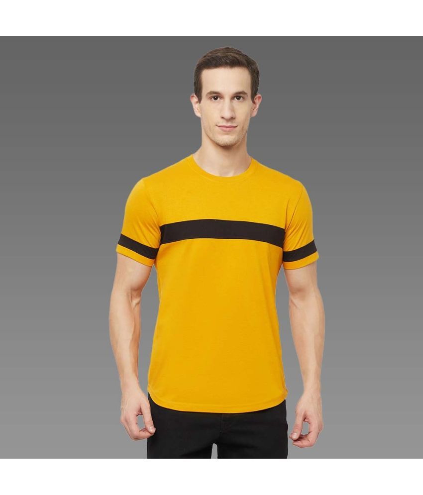     			TAZO Cotton Blend Regular Fit Colorblock Half Sleeves Men's Round T-Shirt - Gold ( Pack of 1 )