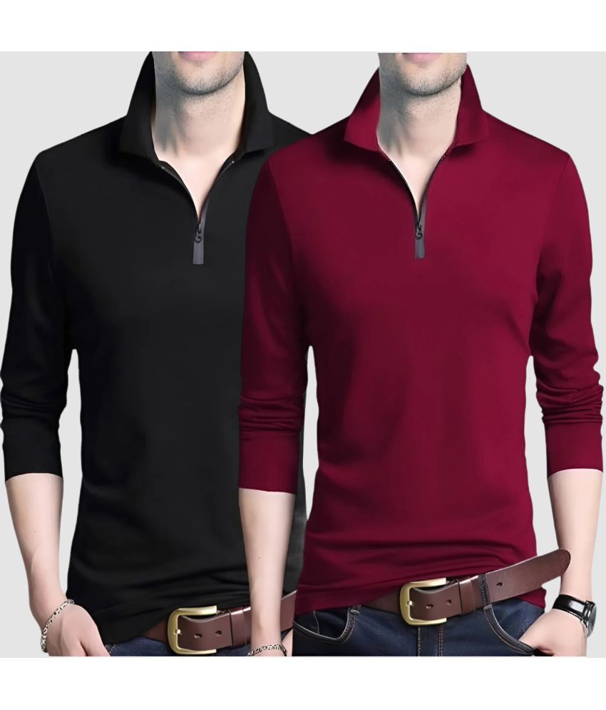     			TAZO Pack of 2 Cotton Blend Regular Fit Solid Full Sleeves Men's Polo T Shirt ( Black )