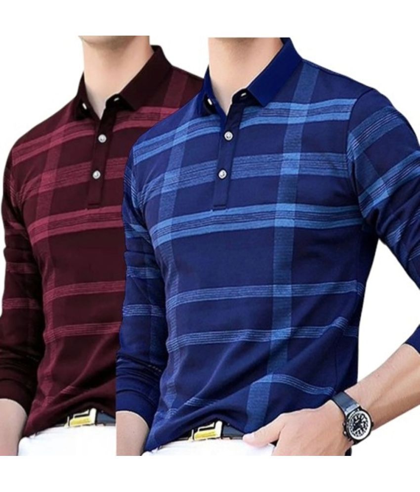     			TAZO Pack of 2 Cotton Blend Regular Fit Checks Full Sleeves Men's Polo T Shirt ( Maroon )