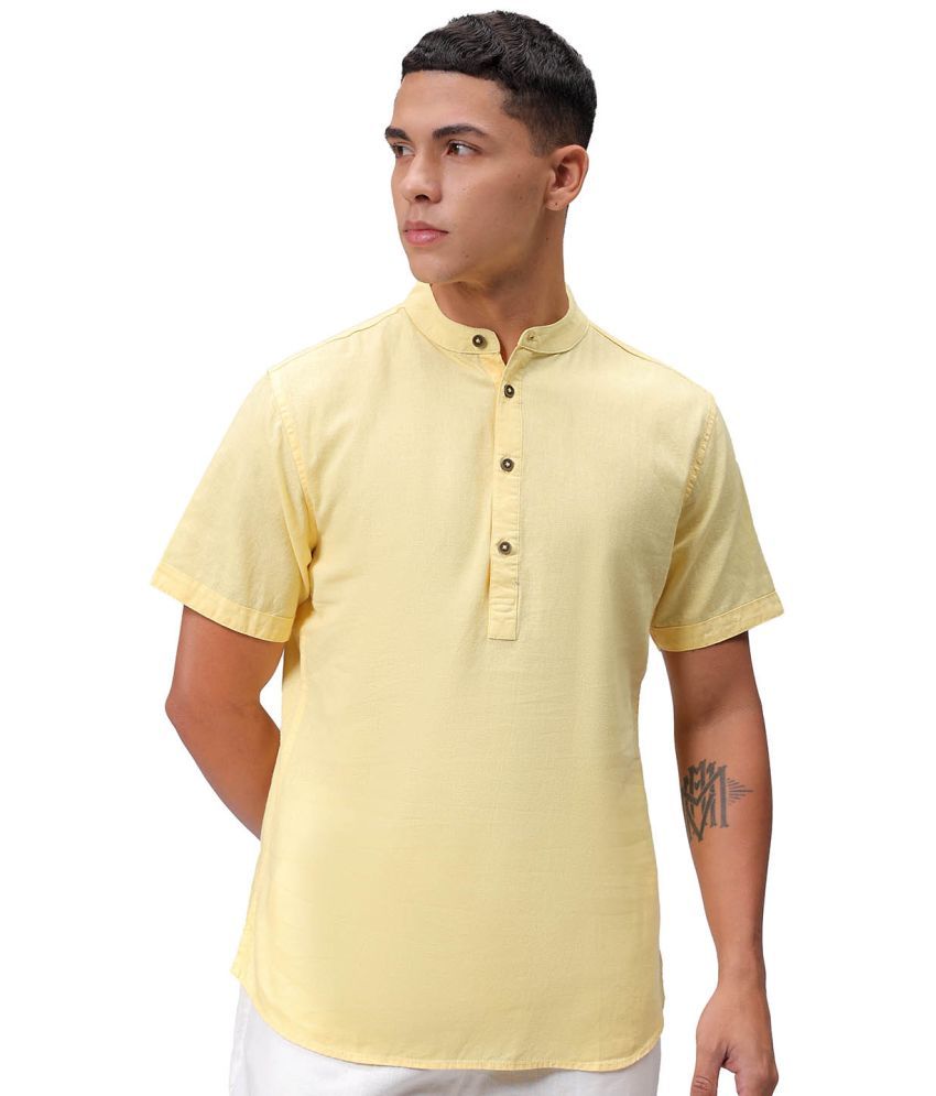     			The Indian Garage Co. 100% Cotton Slim Fit Solids Half Sleeves Men's Casual Shirt - Yellow ( Pack of 1 )