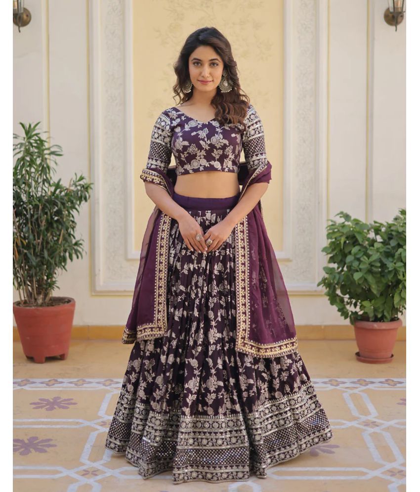     			Trijal Fab Purple Georgette Circular Semi Stitched Lehenga Single