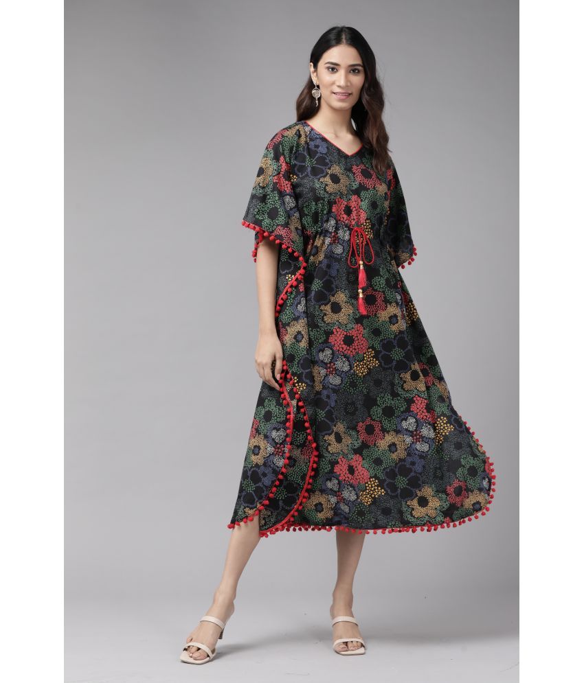     			Yash Gallery Cotton Printed Calf-Length Women's Kaftan - Black ( Pack of 1 )