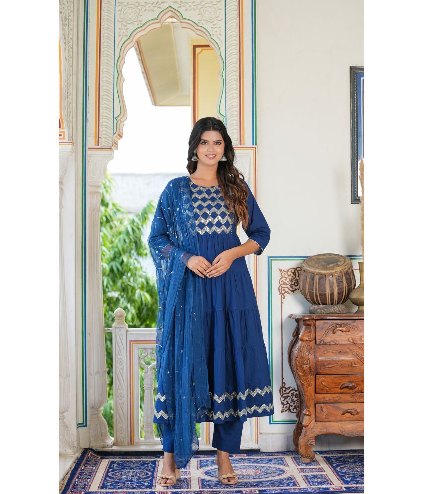     			Yash Gallery Cotton Solid Kurti With Pants Women's Stitched Salwar Suit - Blue ( Pack of 1 )