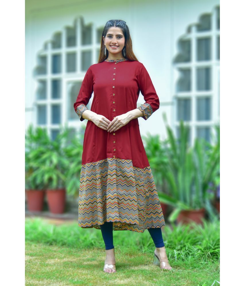     			Yash Gallery Pack of 1 Cotton Printed A-line Women's Kurti - ( Maroon )